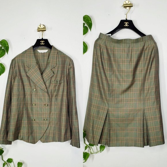 Burberry Jackets & Blazers - Vintage BURBERRY Plaid Two Piece Blazer Skirt Dress Suit SMALL Haymarket Check